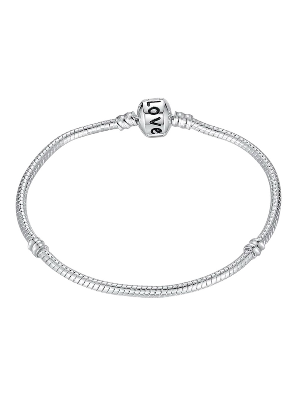 Sterling Silver 925 Snake Chain Charm Bead Bracelet LOVE Marked Barrel Clasp 7”